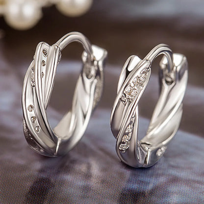Sterling 925 Silver Zircon Unique Hoop Design Earrings