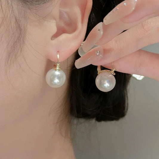 1 Pair - 18k Gold 925 Sterling Silver Hook Pearl Elegant Earring