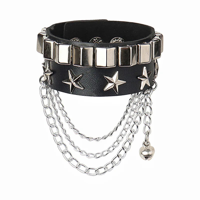 Dark Gothic Punk Star Leather Bracelet Sets
