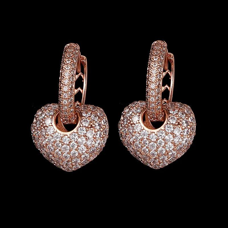 925 Sterling Silver Sparkling Hearts Hoop Earrings