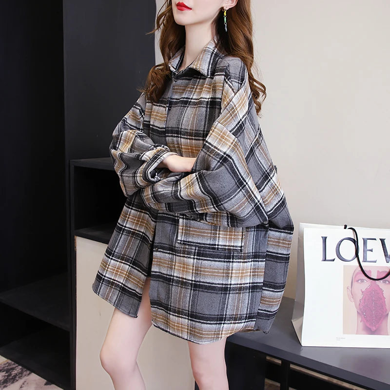 Plaid Autumn Long Sleeve Vintage Top