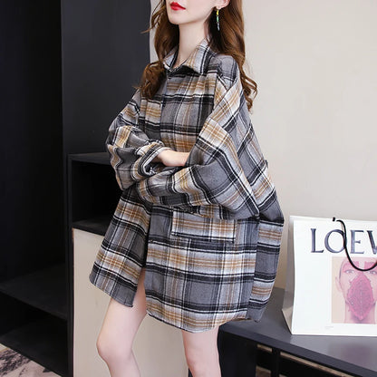 Plaid Autumn Long Sleeve Vintage Top