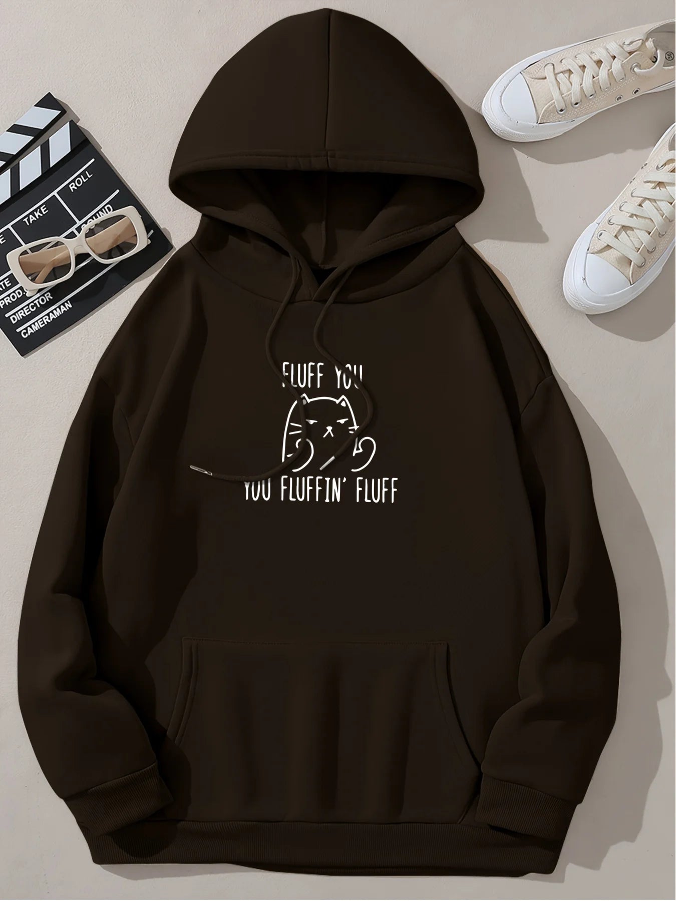 Cute Cat & Letter Printed Pocket Drawstring Hoodie