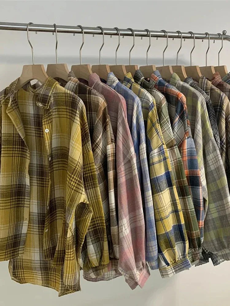 Plaid Autumn Long Sleeve Vintage Top
