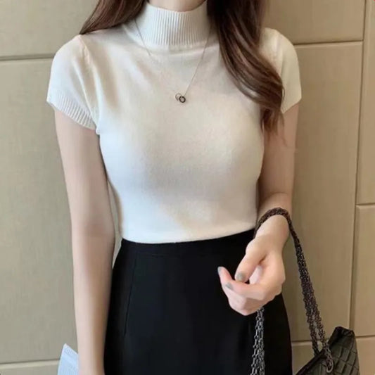 New Solid Slim Turtleneck Crop Tube Top