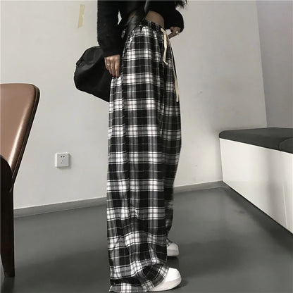 Plaid Black & White Grunge Baggy Bottoms