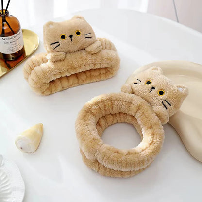 Cat Coral Fleece Makeup Head Band