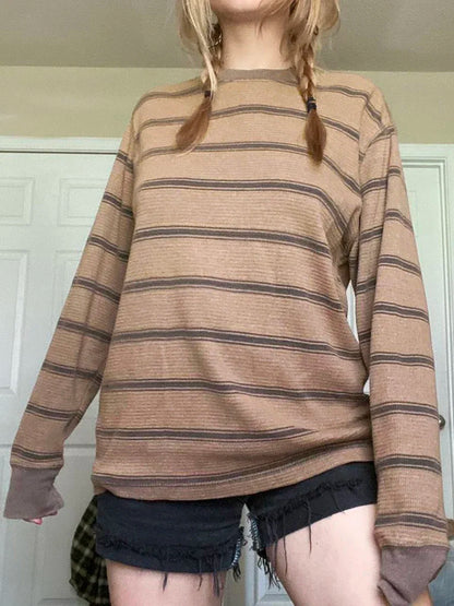 Y2K Aesthetic Stripped Pattern Gothic Long Sleeve