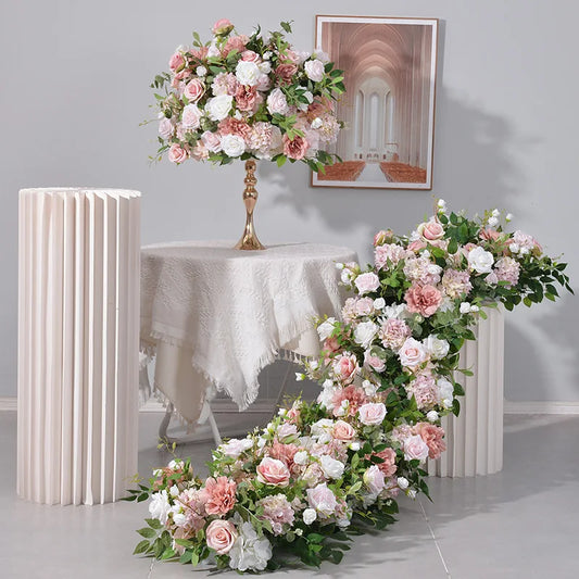 Uflower Pink Rose Artificial Ball Table Centerpiece for Event Decor Silk Flowers