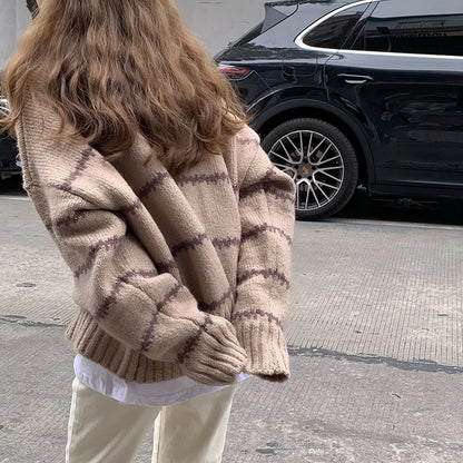 Women Casual Autumn Knitted Loose Stripped Sweater