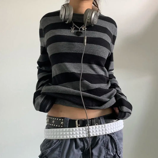 Y2K Aesthetic Stripped Pattern Gothic Long Sleeve