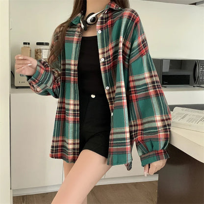 Plaid Autumn Long Sleeve Vintage Top