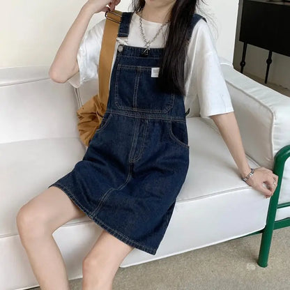 Women's Summer Casual Denim Dress Knee-Length Blue Oversized Strapless A-Line Temperament Commuting Fashion Junior Size
