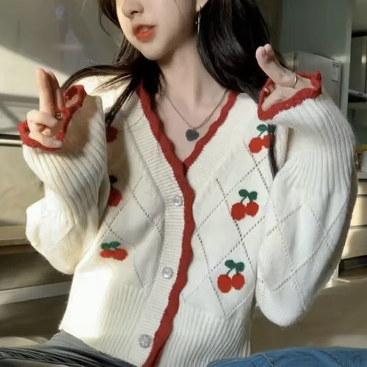 Cherry Sweet Fruit Sleeve Button Front Cardigan Jacket