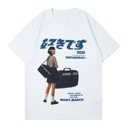 Harajuku Oversized Kanji Print Girl T-shirt