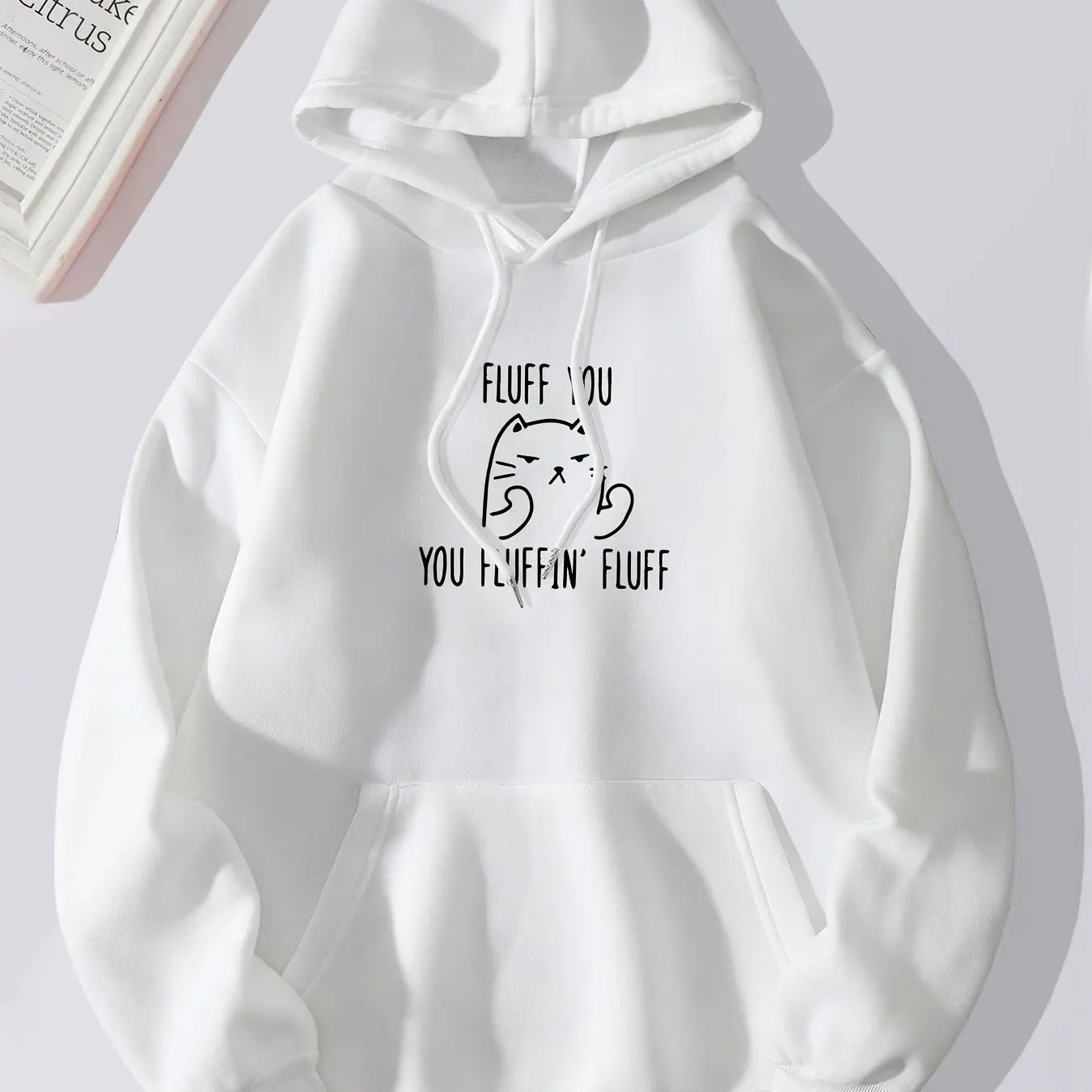 Cute Cat & Letter Printed Pocket Drawstring Hoodie