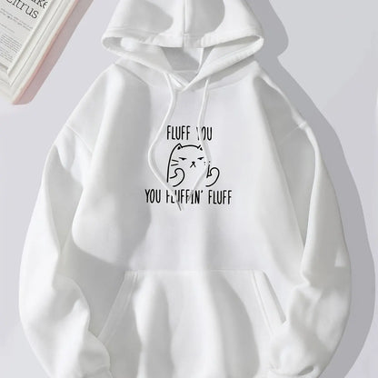 Cute Cat & Letter Printed Pocket Drawstring Hoodie