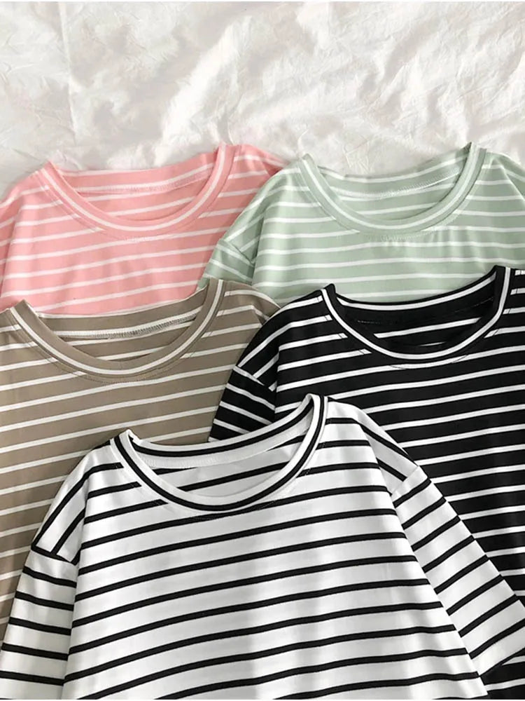 Cute Short Sleeve Korean Stripped Casual Shirt
