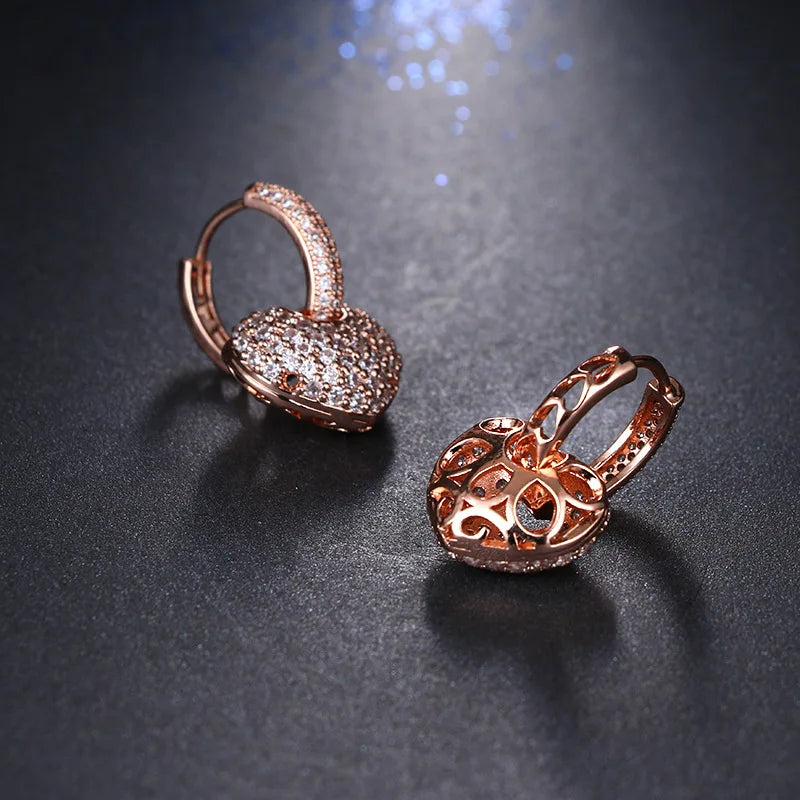 925 Sterling Silver Sparkling Hearts Hoop Earrings
