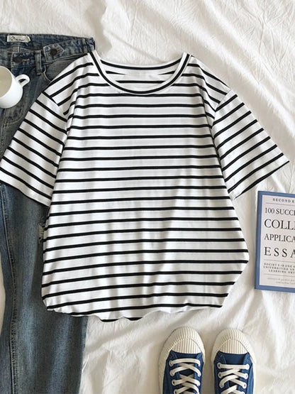 Cute Short Sleeve Korean Stripped Casual Shirt