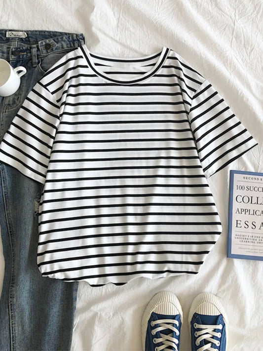 Cute Short Sleeve Korean Stripped Casual Shirt