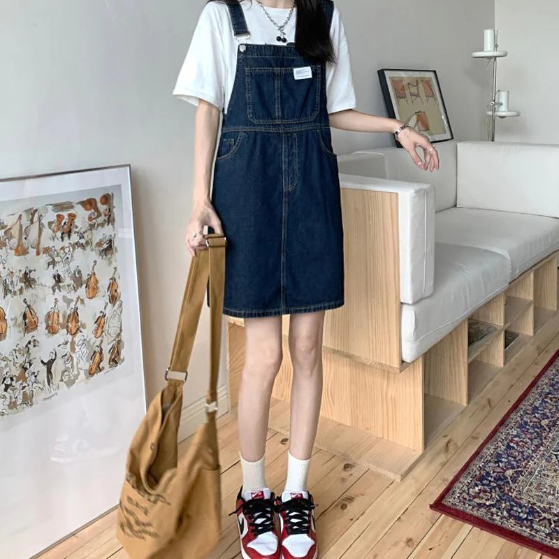 Women's Summer Casual Denim Dress Knee-Length Blue Oversized Strapless A-Line Temperament Commuting Fashion Junior Size
