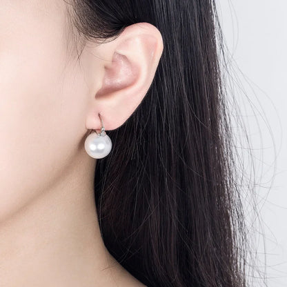 1 Pair - 18k Gold 925 Sterling Silver Hook Pearl Elegant Earring