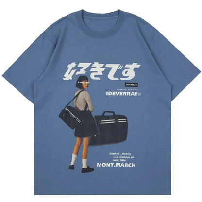 Harajuku Oversized Kanji Print Girl T-shirt