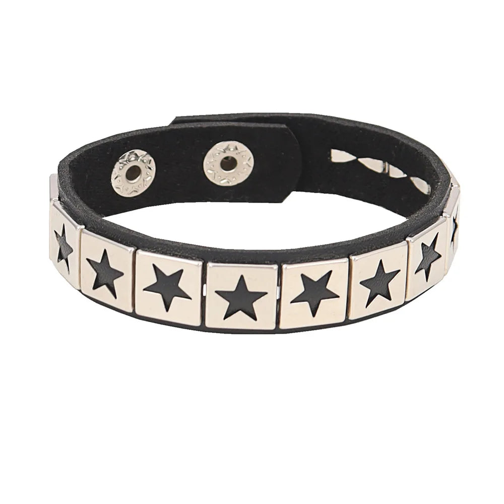 Dark Gothic Punk Star Leather Bracelet Sets