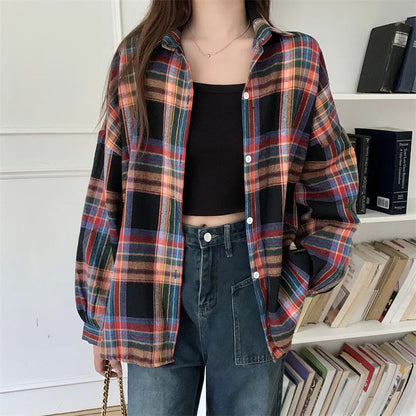 Plaid Autumn Long Sleeve Vintage Top