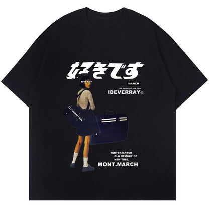 Harajuku Oversized Kanji Print Girl T-shirt