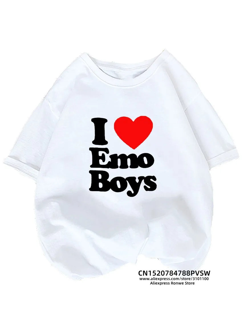 Women's Emo Boy Heart Graphic Printed T-Shirt