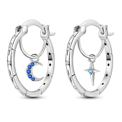 925 Sterling Loops Star, Moon Ring Styled Earrings