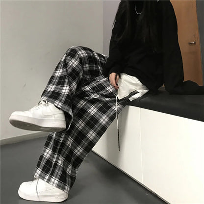 Plaid Black & White Grunge Baggy Bottoms