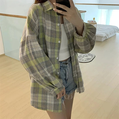 Plaid Autumn Long Sleeve Vintage Top