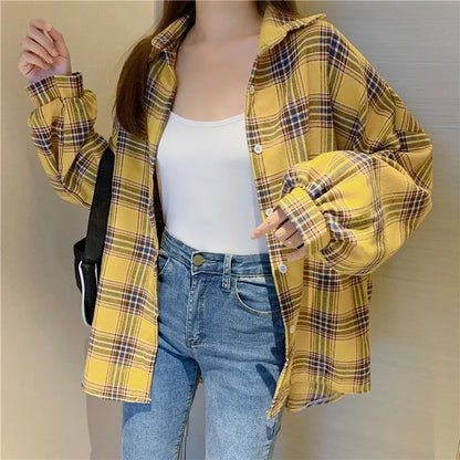 Plaid Autumn Long Sleeve Vintage Top
