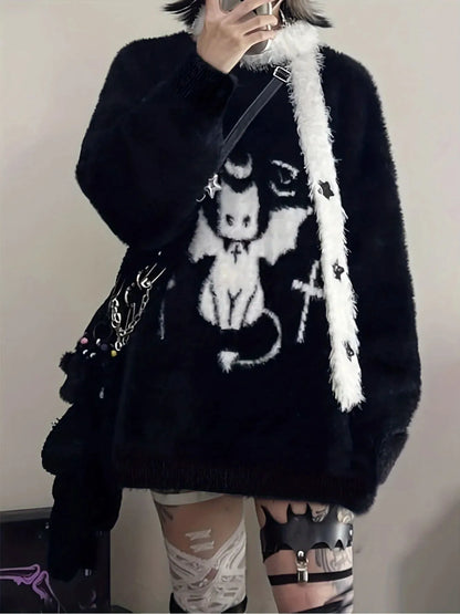 Harajuku Gothic Casual Grunge Kitty Comfy Sweater