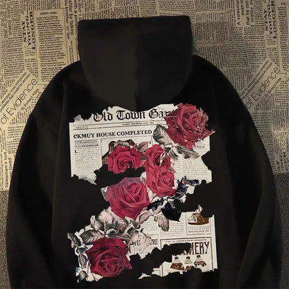 Vivid Rose Print Cotton Hoodie