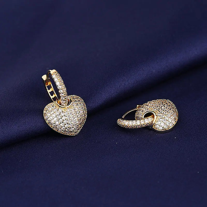 925 Sterling Silver Sparkling Hearts Hoop Earrings