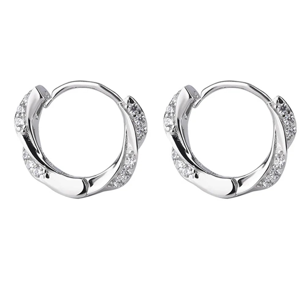 Sterling 925 Silver Zircon Unique Hoop Design Earrings