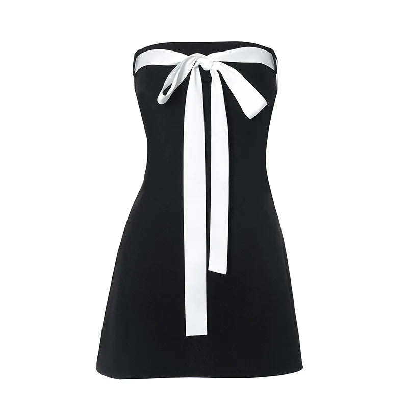 Y2K Women's Sexy Mini Bow Bandage Dress Sleeveless High Waist Sweet Style Backless A-Line Skirt Streetwear Fashion above Knee