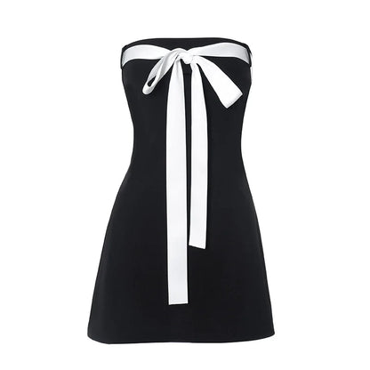 Y2K Women's Sexy Mini Bow Bandage Dress Sleeveless High Waist Sweet Style Backless A-Line Skirt Streetwear Fashion above Knee