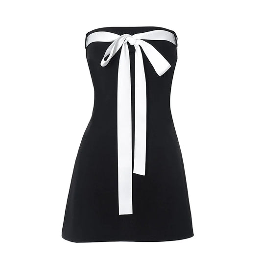 Y2K Women's Sexy Mini Bow Bandage Dress Sleeveless High Waist Sweet Style Backless A-Line Skirt Streetwear Fashion above Knee