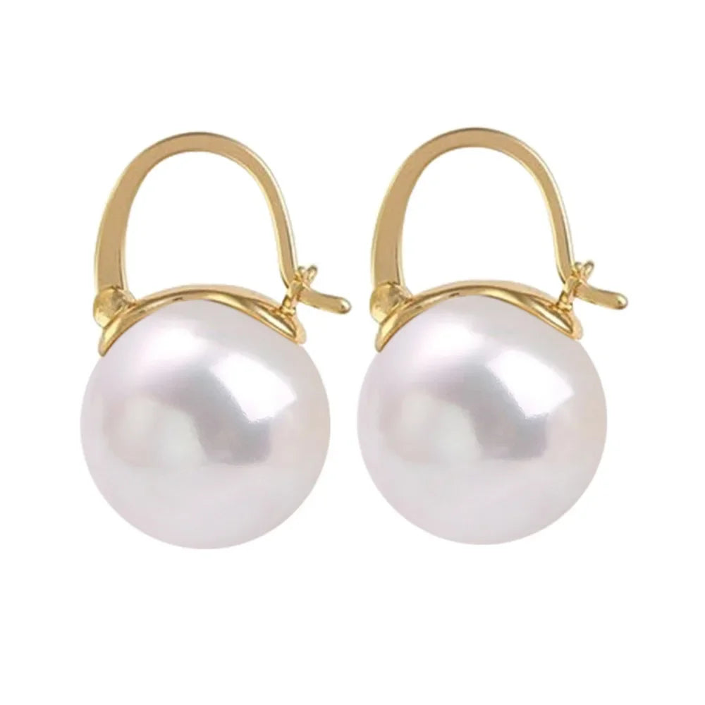 1 Pair - 18k Gold 925 Sterling Silver Hook Pearl Elegant Earring