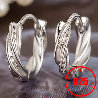 Sterling 925 Silver Zircon Unique Hoop Design Earrings