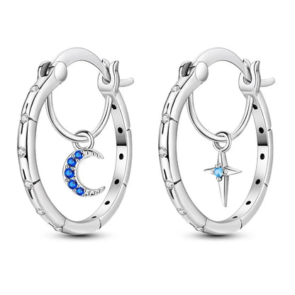 925 Sterling Loops Star, Moon Ring Styled Earrings
