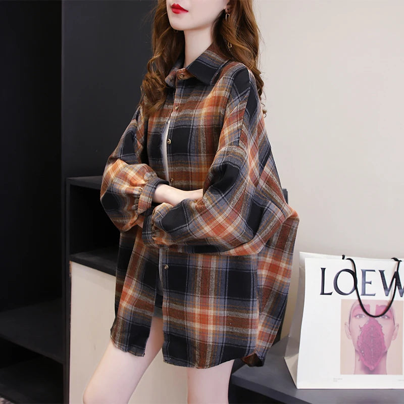 Plaid Autumn Long Sleeve Vintage Top