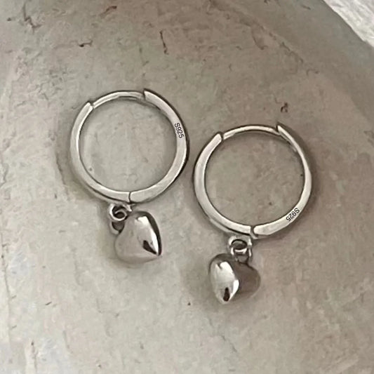 925 Hoop Heart Sterling Simple Earrings