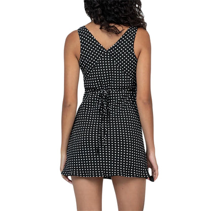 Women's Y2K Mini Dress Sleeveless V-Neck Dot Print High Waist Drawstring Sundress Casual Party Going out Dress Knee-Length