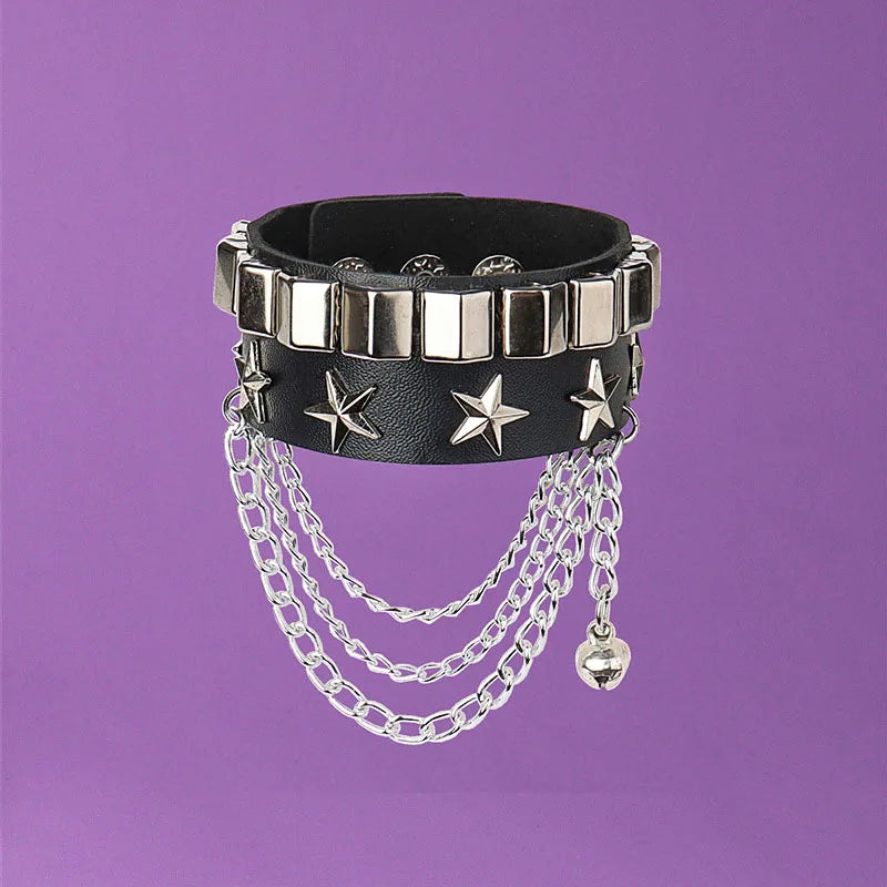 Dark Gothic Punk Star Leather Bracelet Sets